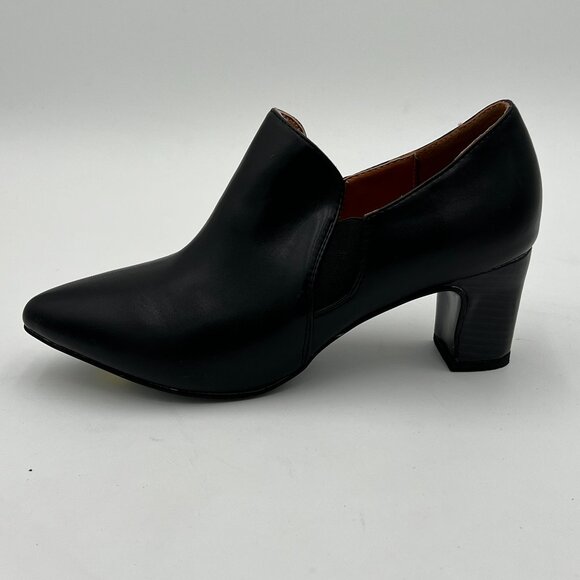 Black Women’s V-Cut Loafers Chunky Heels Loafer Pointed Toe Pump Causal Slip On - Picture 2 of 5